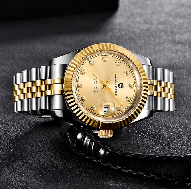 Reloj PAGANI DATEJUST Clásico Automatico Dorado Cristal de Zafiro