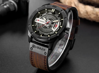 Reloj Hombre CURREN Shot Cuarzo  Correa de Cuero Cafe Cristal Mineral