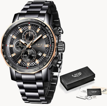 Reloj Hombre LIGE SOLID Clásico-Sport Cuarzo Acero Quirúrgico Cristal Mineral Diamantado