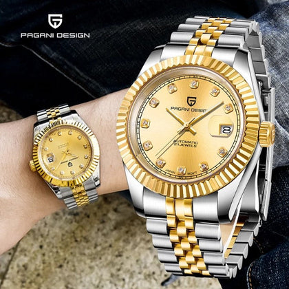 Reloj PAGANI DATEJUST Clásico Automatico Dorado Cristal de Zafiro