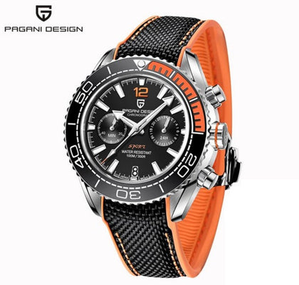 Reloj Hombre PAGANI DAYTONA SPORT BLACK/ORANGE Cuarzo Acero Quirúrgico Cristal de Zafiro