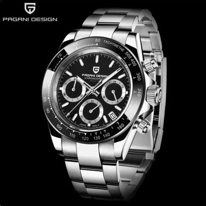 Reloj Hombre PAGANI DAYTONA BLACK, Sport Cuarzo Acero Inoxidable Cristal de Zafiro